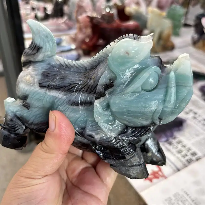 Natural Jade Wild Boar Carving Crystal Love Healing Fengshui Gemstones HomeDecoration Holiday Gift 1PCS