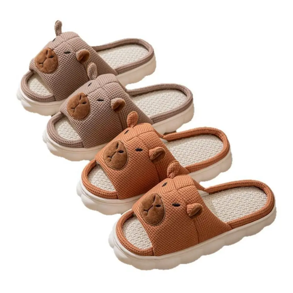 Soft Warm Capybara Slippers Cartoon Home Wear Shoes Capybara Linen Slippers Silent Thick Sole Winter Capybara Slides Girls