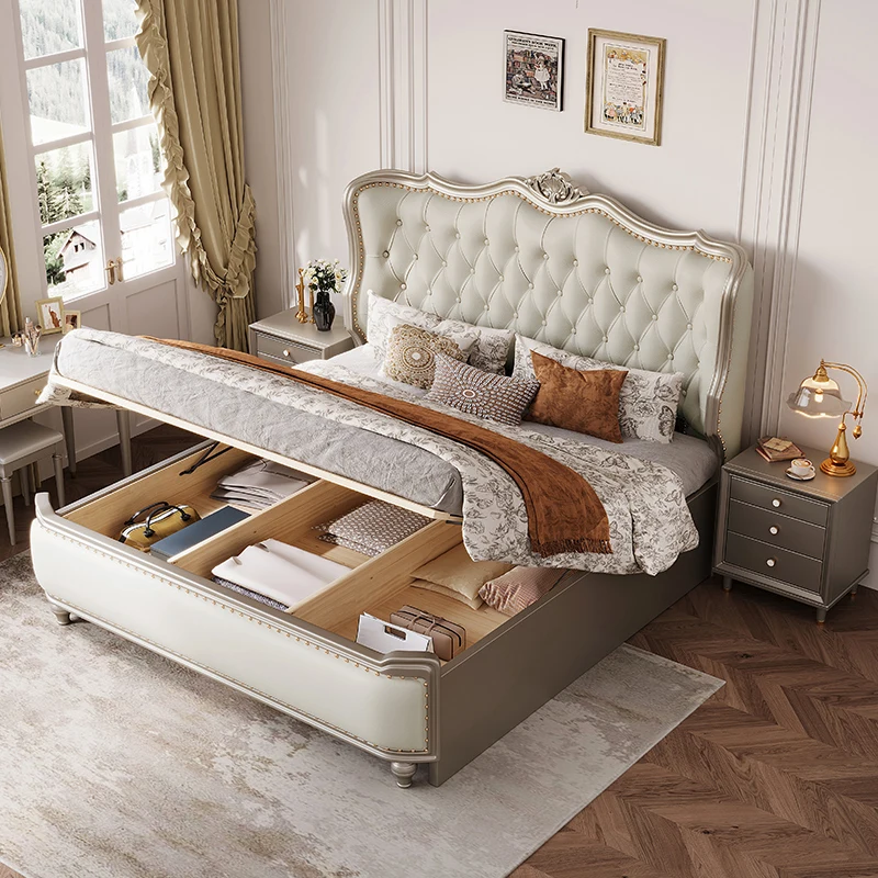 Leather soft bag solid wood bed, master bedroom wedding bed, double bed modern light luxury high-end sense