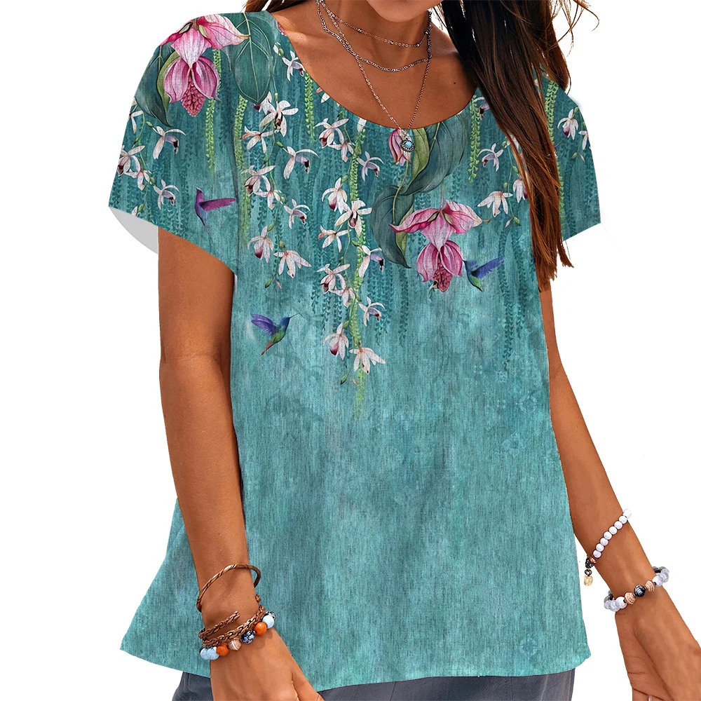 Summer Animal Floral T-shirt 3D Print Squirrel Bunny Tees Woman Streetwear T Shirts Harajuku Oversized Y2k Tops Women Clothing