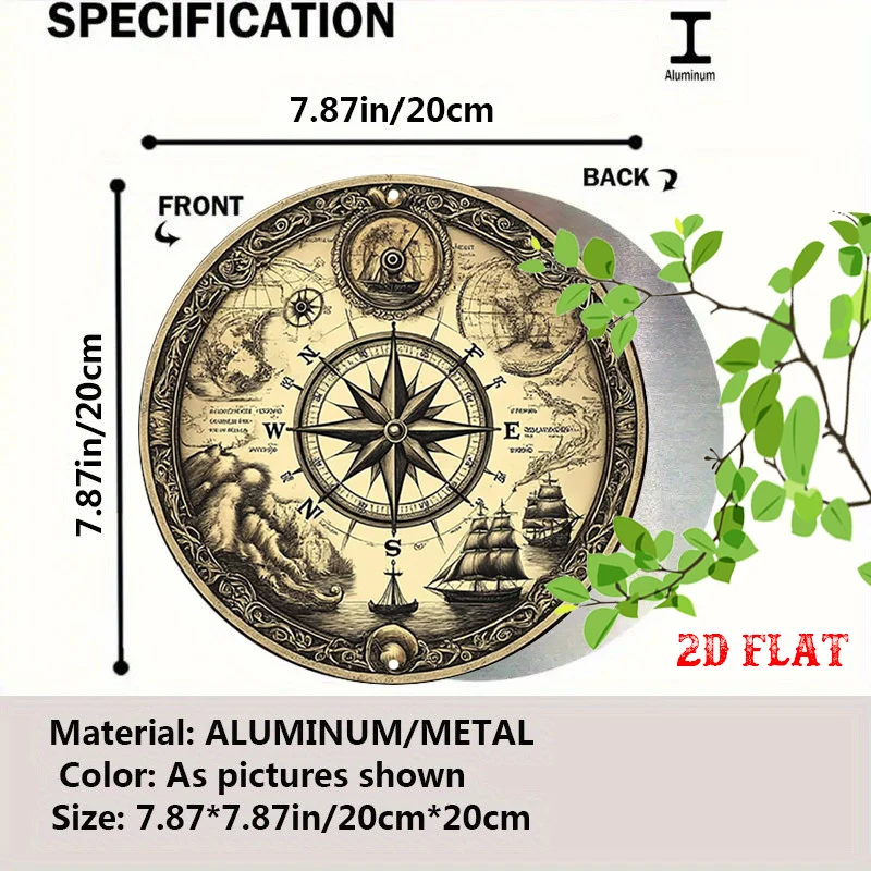 Round Wooden Sign Vintage Nautical Compass Old World Map Sailing Ship Retro Maritime Rustic Farmhouse Wall Decor Plaque