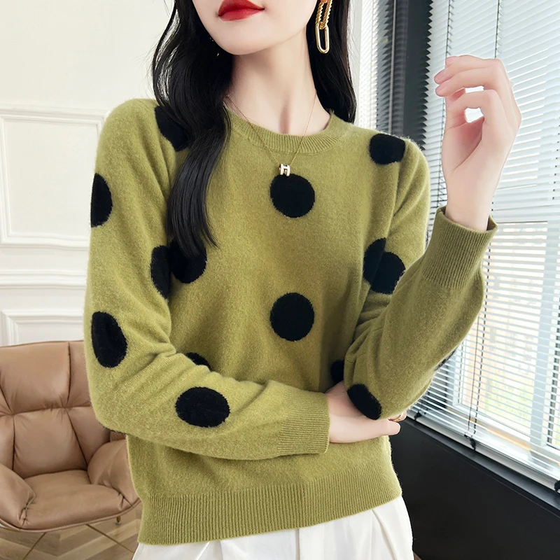 Spring Autumn New Cashmere Sweater Women\'s Knitted Round Neck Pullover 100% Merino Wool Top Fashion Slim Fit Long Sleeve Sweater