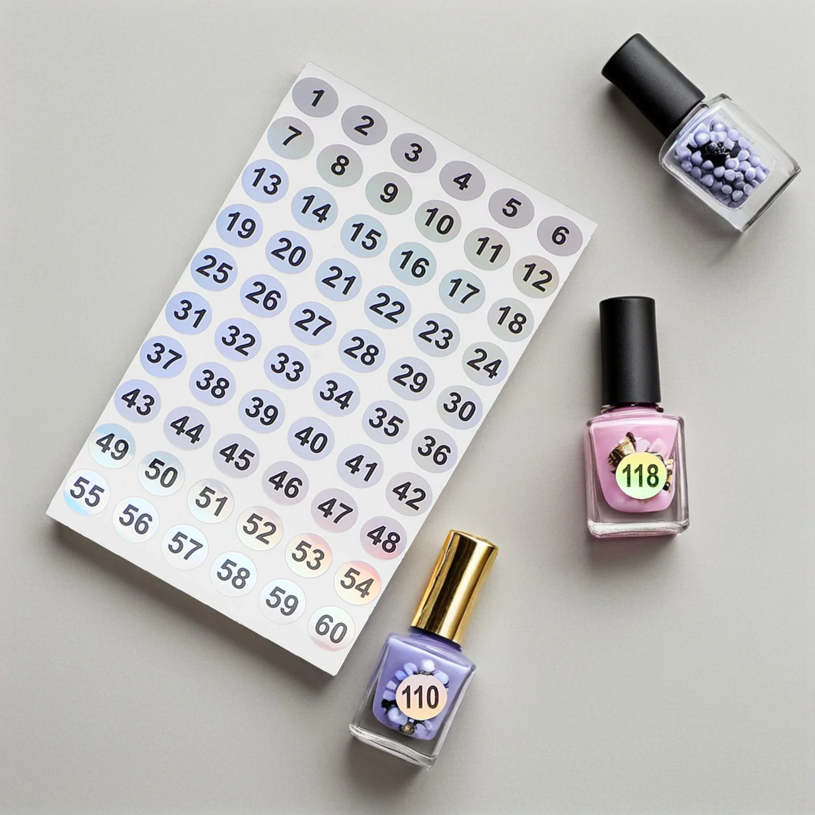 

50 Sheets Round Numbered Stickers 1-300 Holographic Adhesive Bottle Labels for Nail Art Jar Labelling Classification Office