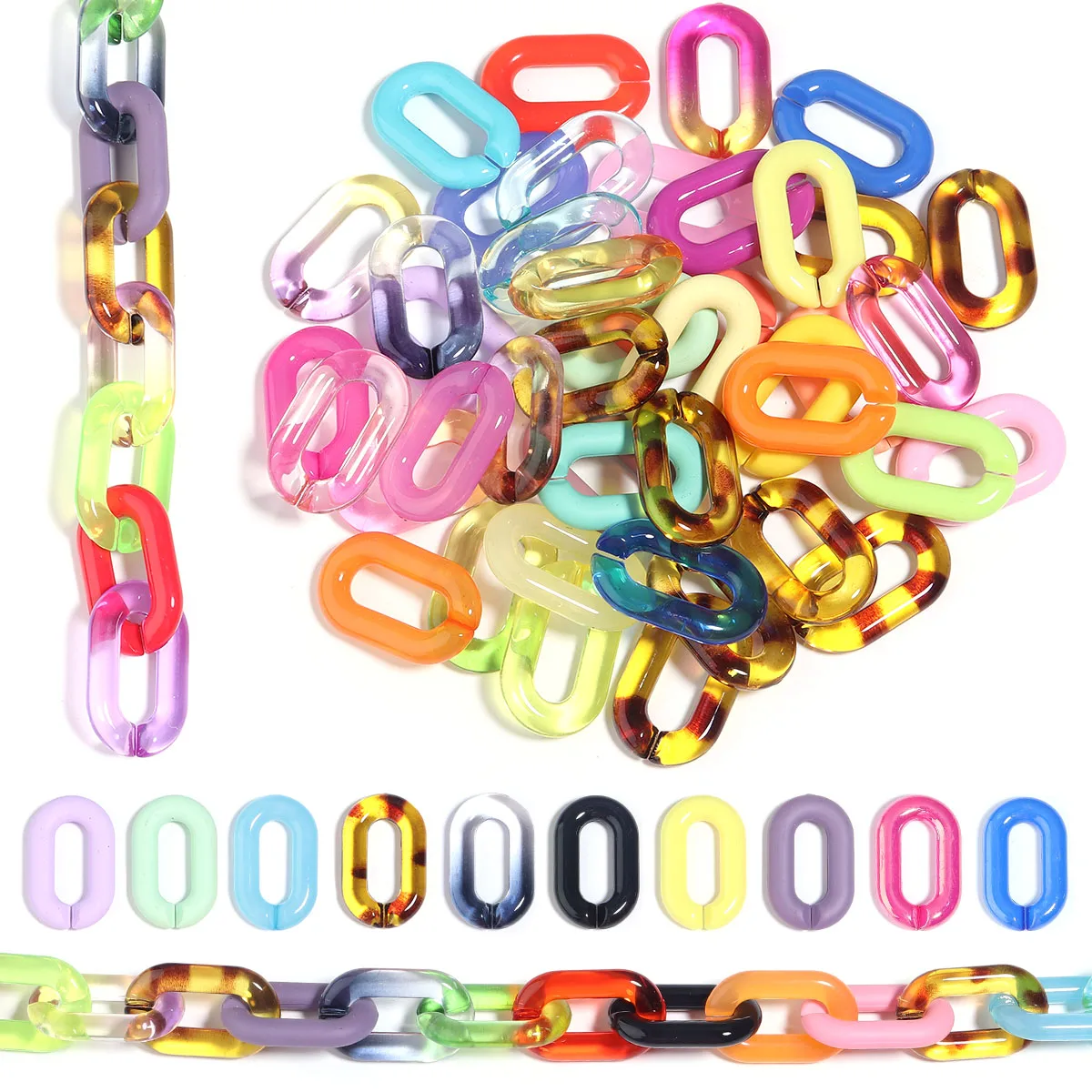 10Pcs/lot Colorful Twisted Acrylic Link Chain Assembled Parts Beads for DIY Necklace Jewelry Making Findings Accessories