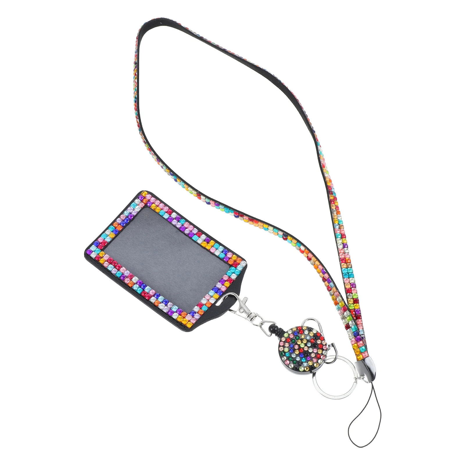 

Crystal Rhinestone Lanyard Badge Id Holder Care Card Hanging Rope with Shiny Work