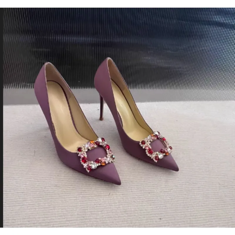 

Spring and Autumn Purple Silk Satin New Women's Stiletto High Heels Fashion Bridal Dress Shoes