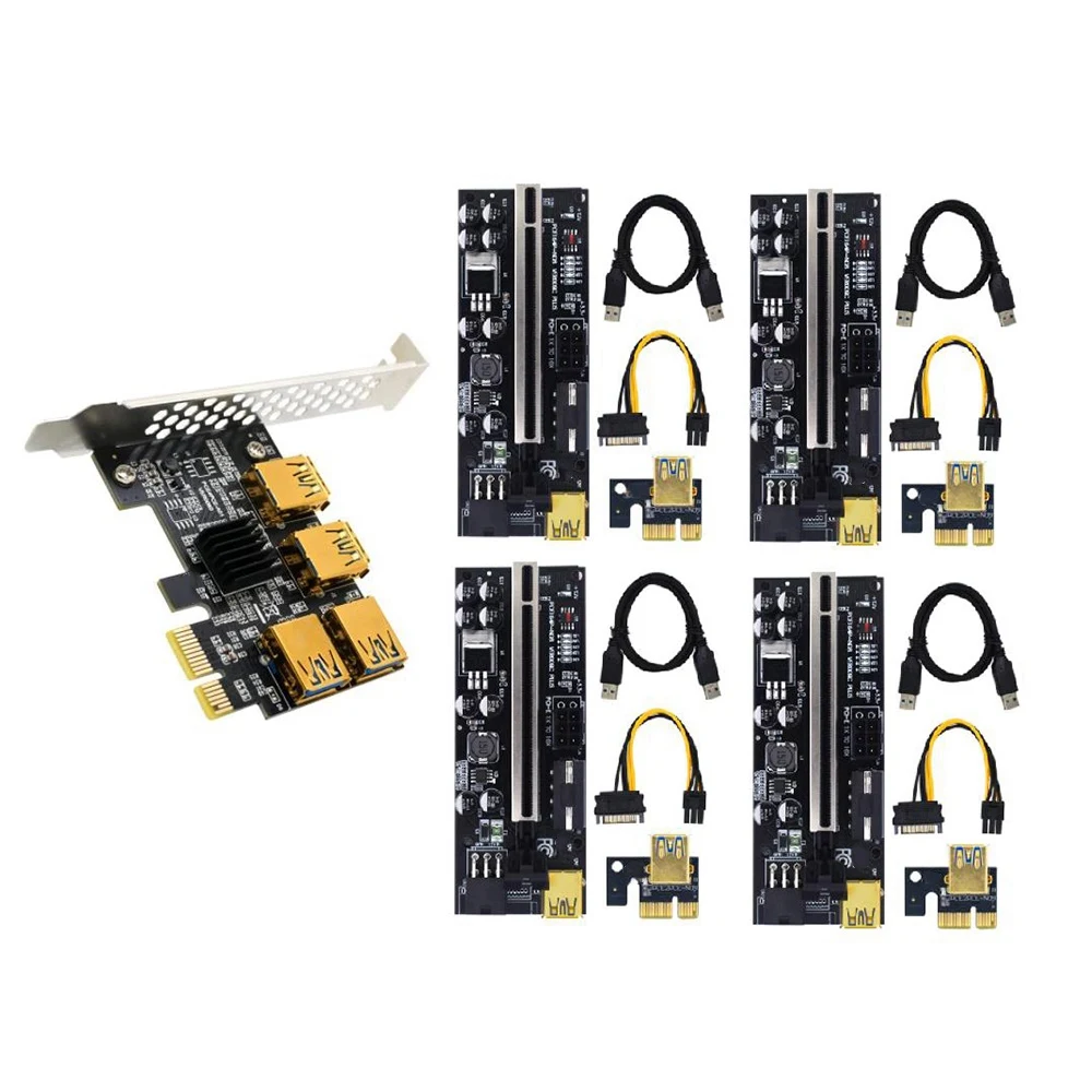 

PCIE PCI-E PCI Express Riser Card 1X to 16X 1 to 4 слота USB 3.0 Адаптер-множитель для майнинга биткойнов 009C Plus