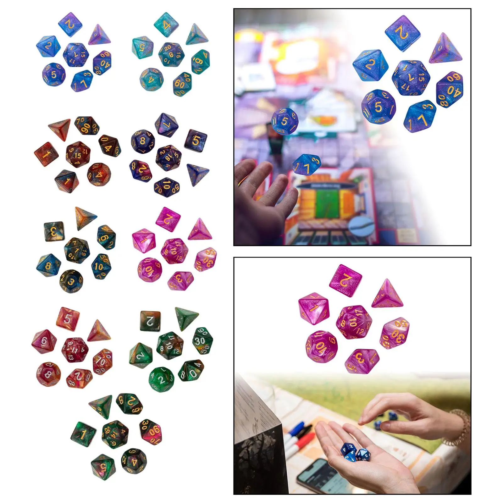 

Acrylic Polyhedral Dices Set with D4 D6 D8 D10 D12 D20 for Role Playing Board Tabletop Game Math Teaching Bulk