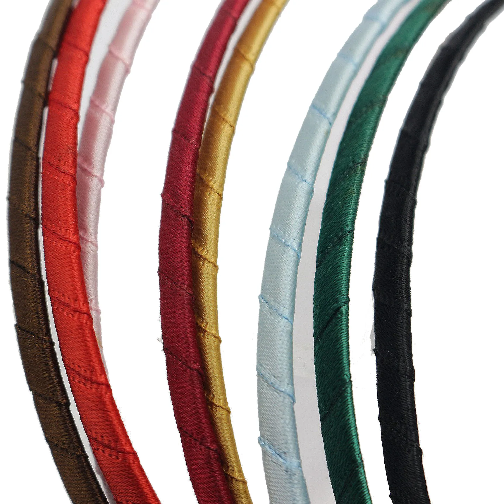 8 Mixed Color Satin Riddon Wrapped Metal Headbands 5mm Hair Bands Craft DIY