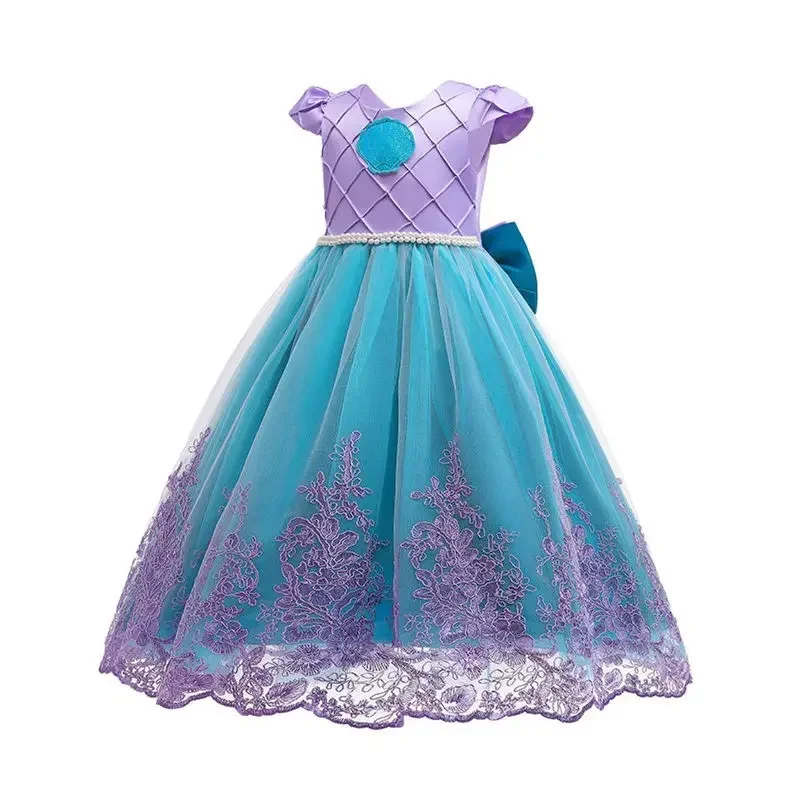 Cossky-fantasia cosplay Ariel menina, vestido de princesa para crianças, fantasia de sereia infantil, vestido de festa tule para concurso e carnaval