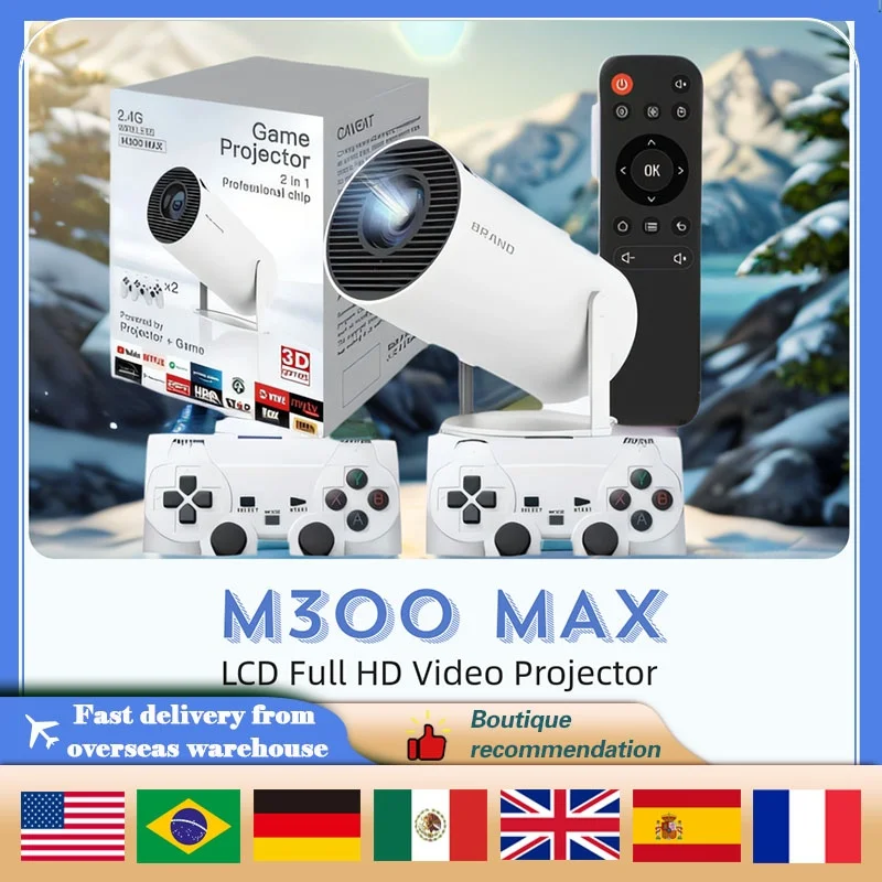 

M300 Max Handheld Game Consoles Retro Video Game Console Mini Portable Intelligent Projector 720p Home Projector 64GB Games Gift