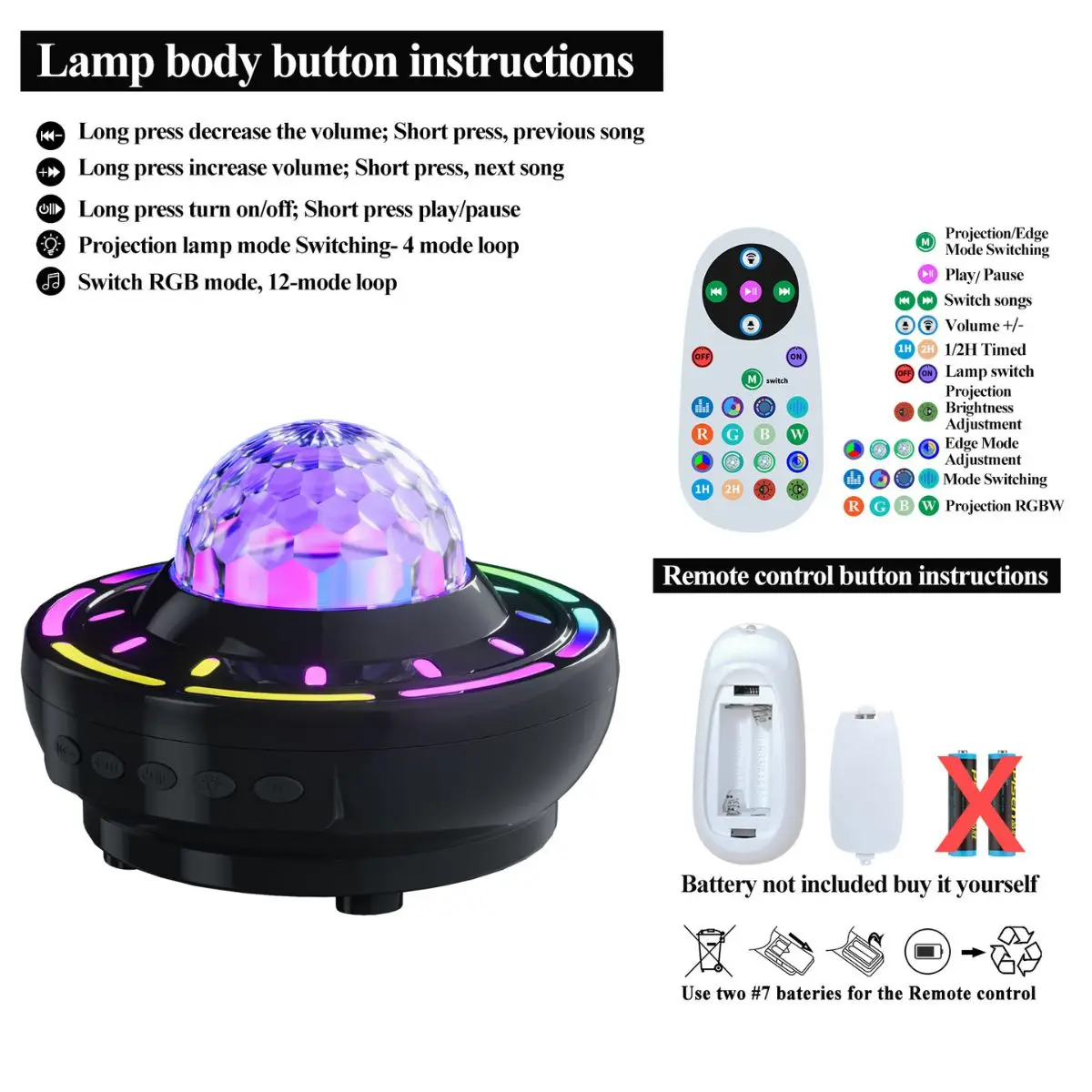 1 шт., креативная красочная Bluetooth-колонка НЛО, вспышка, атмосфера, настольная лампа, пульт дистанционного управления, семицветный градиент