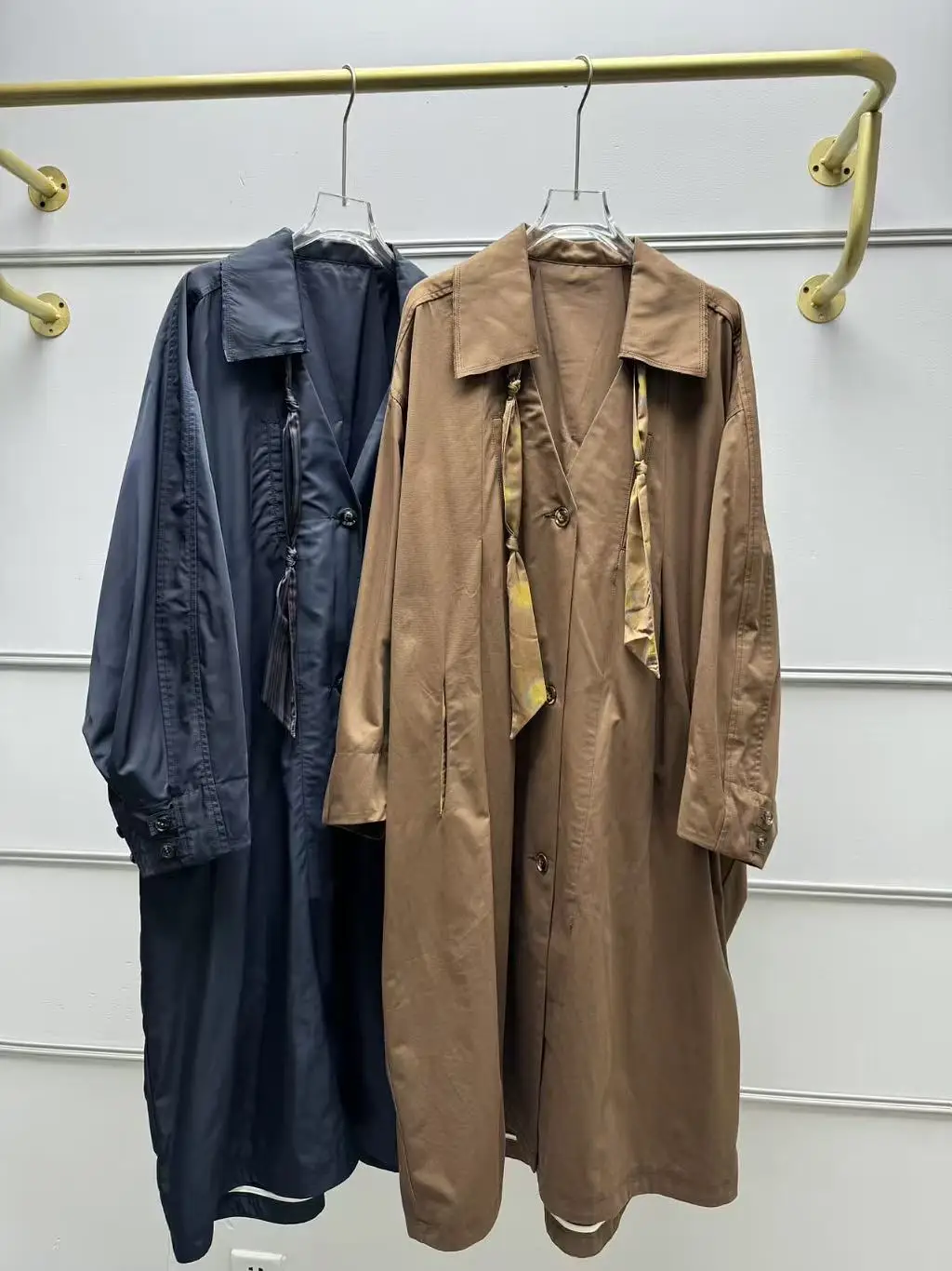 

Waed H-ape Long Sve Coat with Scarf Print Slimming Outerwear Autumn Winter Sle Commute Loose Fit Mid-Length Single B...