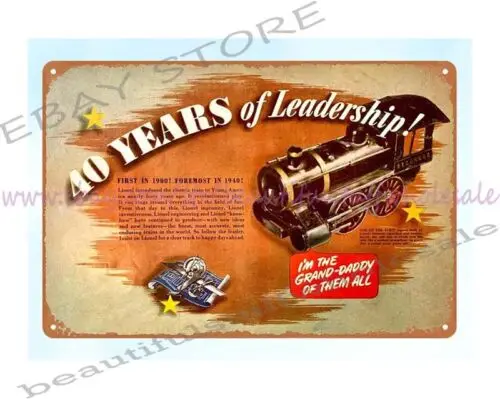 Lionel 1940 train Model Railroad railway toy metal tin sign art poster shop