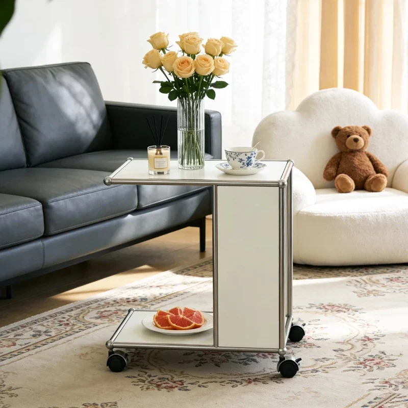 Furniture Home Modern Simple Fabric Cart Coffee Tables Light Luxury Stainless Steel Movable Edge Module Dining Side Table Shelf