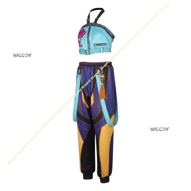 أزياء تنكرية K شيطان أنيمي البدلة الأسلحة السهام زوي الأعلى البوب بنطلون الملبس الدعائم اكسسوارات فتاة عيد الميلاد هالوين