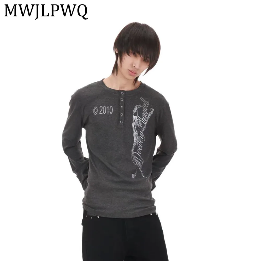 

Мужская рубашка с длинным рукавом и принтом MWJLPWQ, в уличном стиле, с воротником на пуговицах, приталенная, повседневная, весна-осень 2026, новинка 14544