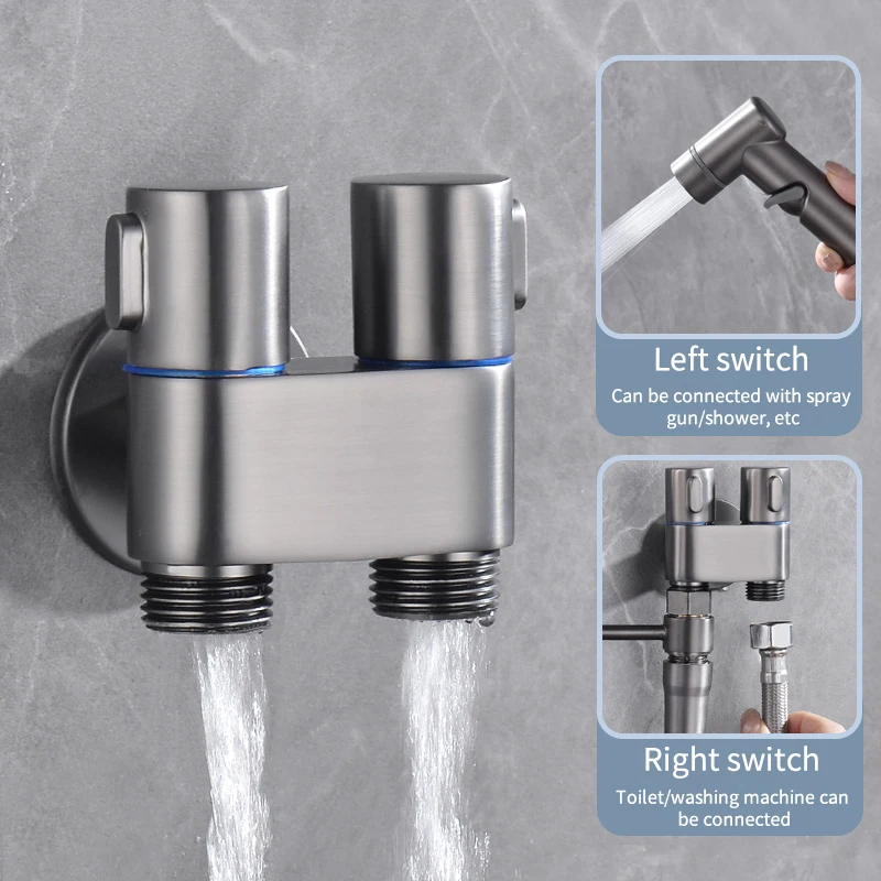 

Wall Mounted Toilet Bidet Sprayer Set Dual Control 1 In 2 Out Triangular Valve Toilet Flushing Spray Gun Bathroom Accessories