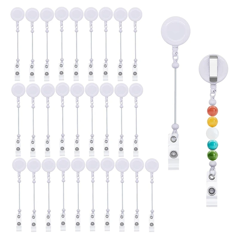 30 Pcs Beadable Badge Reel Retractable, DIY Blank Badge Reel Kit With Belt Clip Beadable Items Gift For Office Supplies