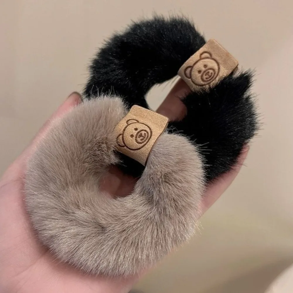 Korean Autumn Winter Plush Patch Bear Towel Ring Hair Tie Korean Style Hair Accessories Headband Thick High Elastic Hair Rope