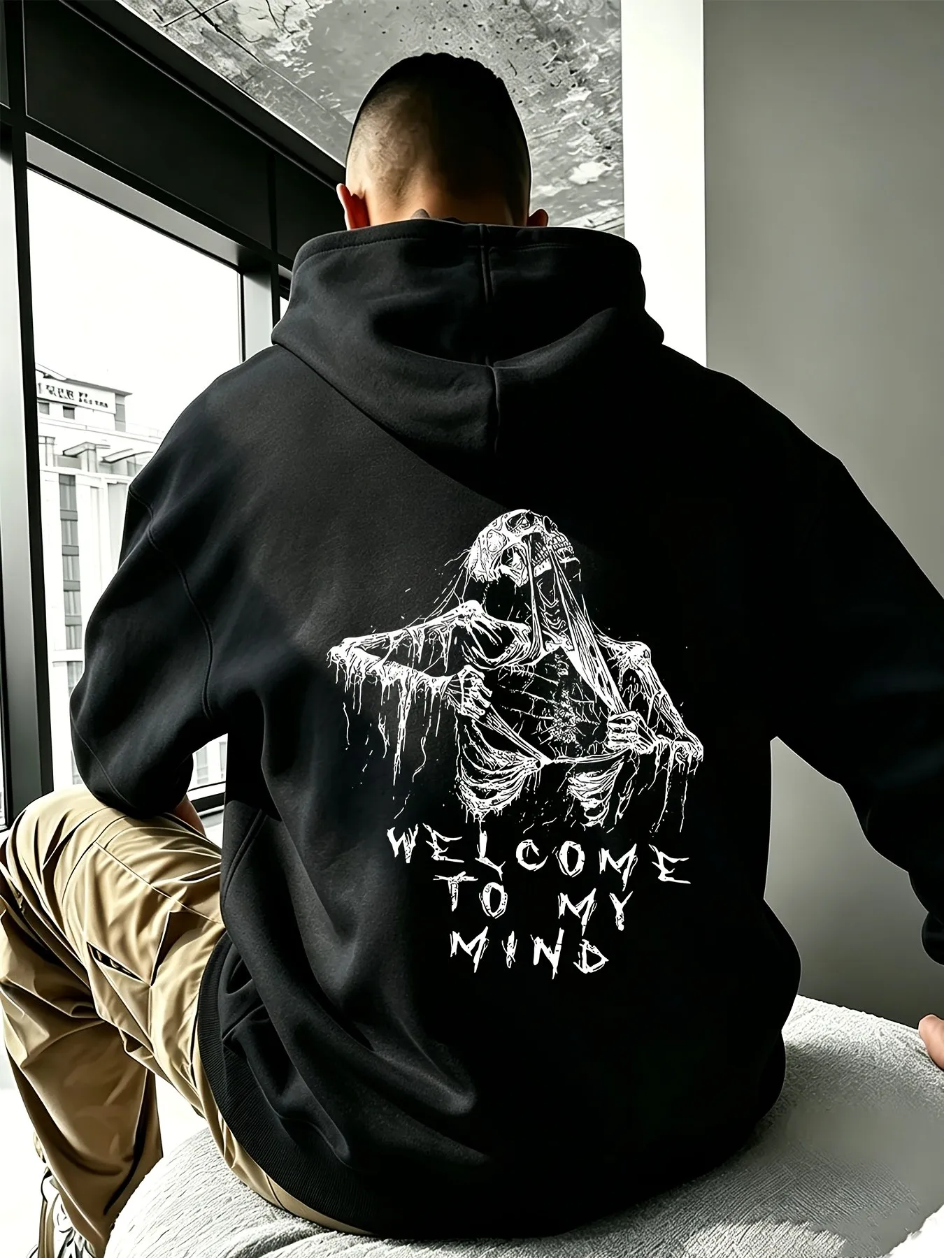 2026 Spring/Summer Best-selling Simple Casual Fashion-Comfortable Soft 3D Skull Pattern Printed Men's Hooded Sweatshirt