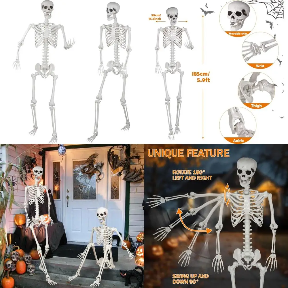 

Realistic Life-Size Movable Joints Skeleton for Halloween Parties, Haunted House Indoor Outdoor Decorations