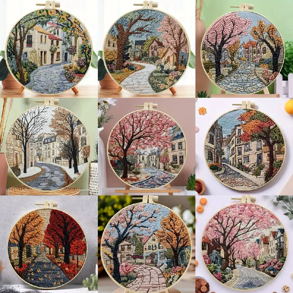 Das handgefertigte DIY-Stickmaterial-Paketset der Street Scenery-Serie enthält einen 15-Zentimeter-Stickclip, Nadel und Dreh