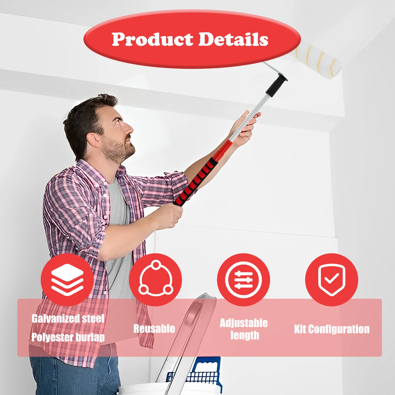 Rolka malarska z mikrofibry, 23 cm, wielokrotnego użytku, z aluminiową teleskopową rączką 45-90 cm do malowania całego domu.