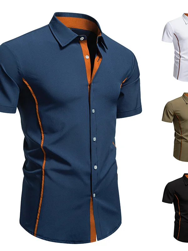 

Faionable Colorbloing Single-Button irt Casual Sle ort Sve Stand Fit Pure Color Commute Wear Summer Youth irt