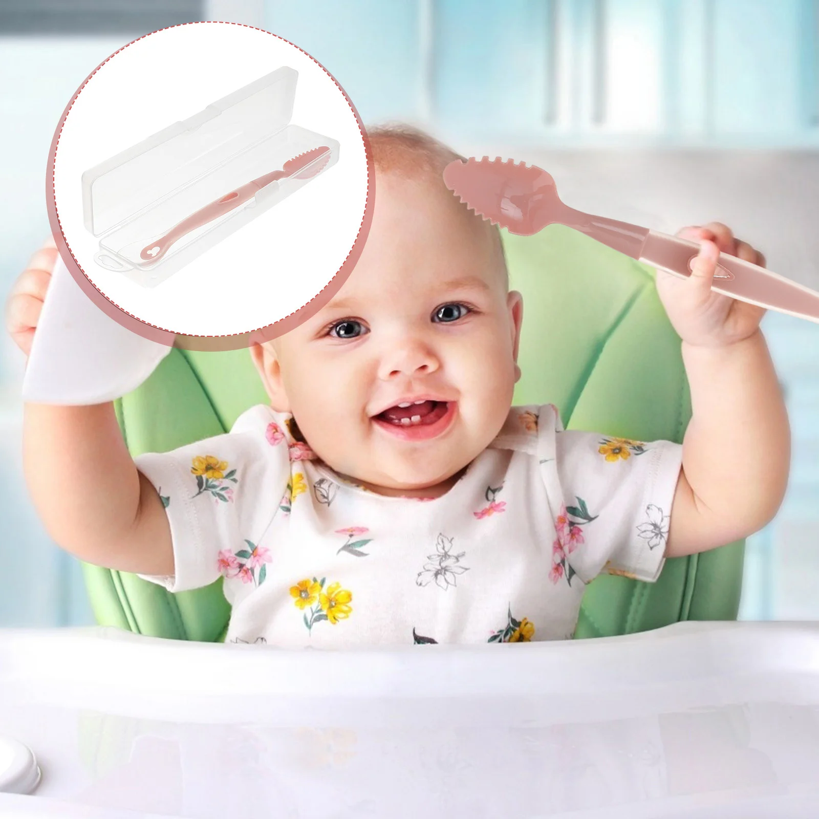 

1 шт., детские аксессуары, ложка с двойной головкой для фруктов, приготовленных продуктов, гибкая ручка, безопасная зубчатая с дорожным ящиком для хранения