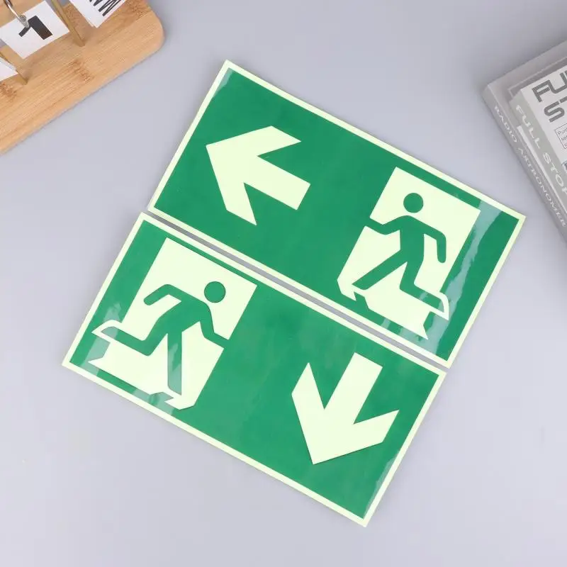 Luminous Exit Sign Photoluminescent Emergency Fire Evacuation Wall Indicator Green Border