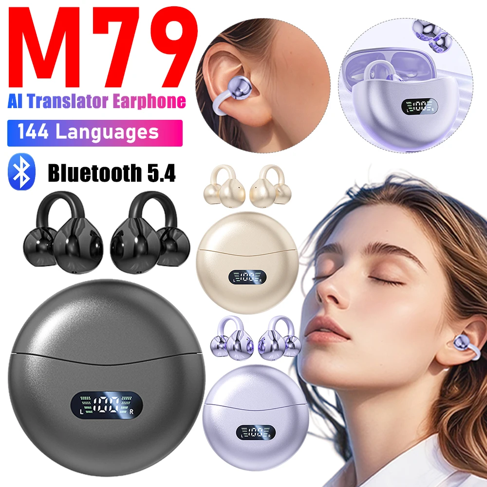 144 Languages Real-time Translation Earbuds Bluetooth-Compatible 5.4 AI Smart Voice Translator 99% Accuracy Translation Earbuds