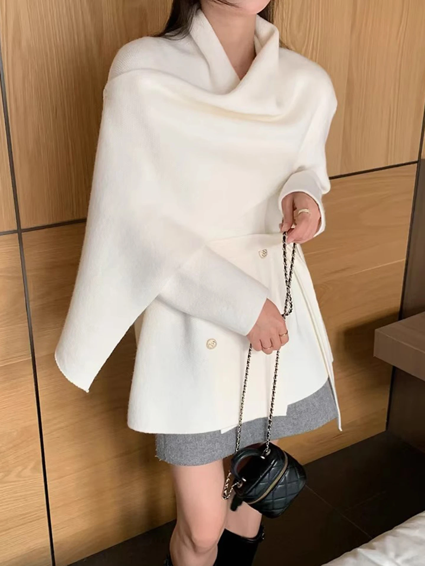 

Clothland женская винтажная накидка в стиле вязаная куртка двубортный шарф с длинными рукавами женские пальто в стиле ретро Mujer CB237