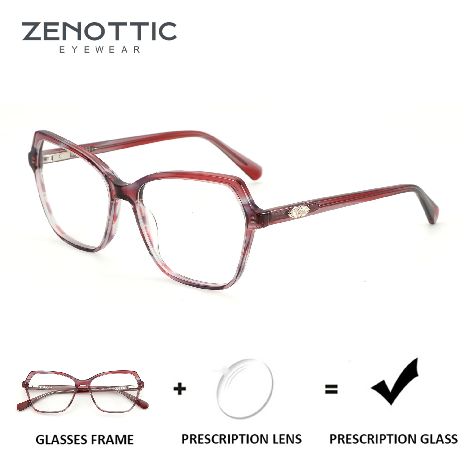 ZENOTTIC Handmade Acetate Prescription Glasses Women Square Optical Eyeglasses Myopia Hyperopia Progressive Anti-Blu-ray