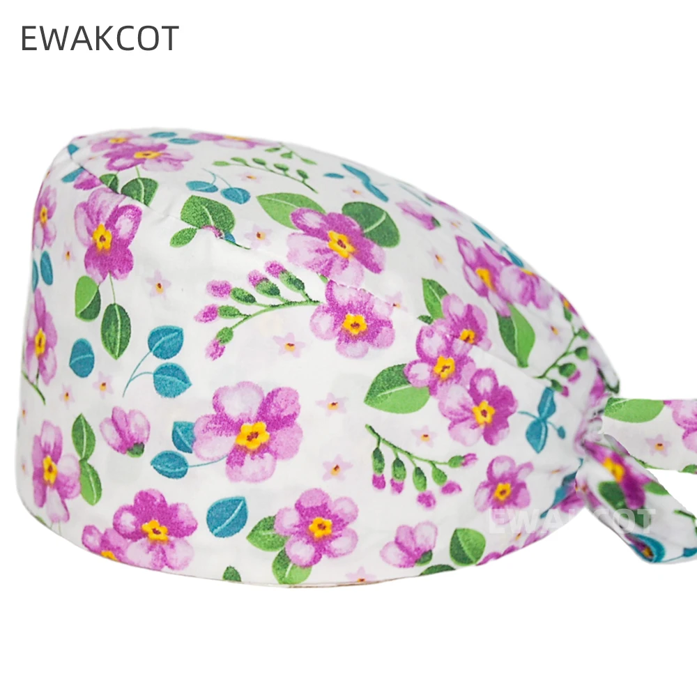 Women's flowers pattern Surgical Cap Cotton Nurse Nursing Hat Chef Spa Beauty salon Working Hat Dentist Clinic Medical Scrub Cap