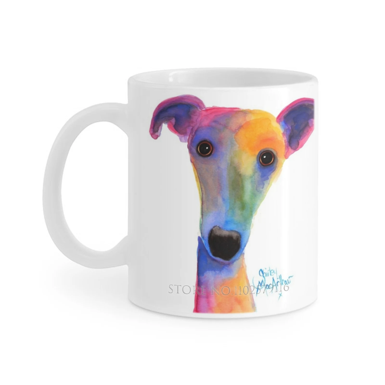 Whippet Greyhound Print 'Pansy' By Shirley Macarthur White Mug Milk Tea Mug Print Mug 11 Oz Coffee Cup Whippet Greyhound