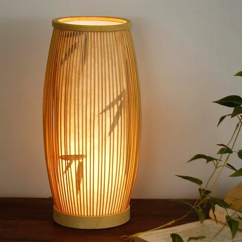 

Bamboo desk lamp warm bedroom bedside study scene hotel cafe restaurant tabletop decorative