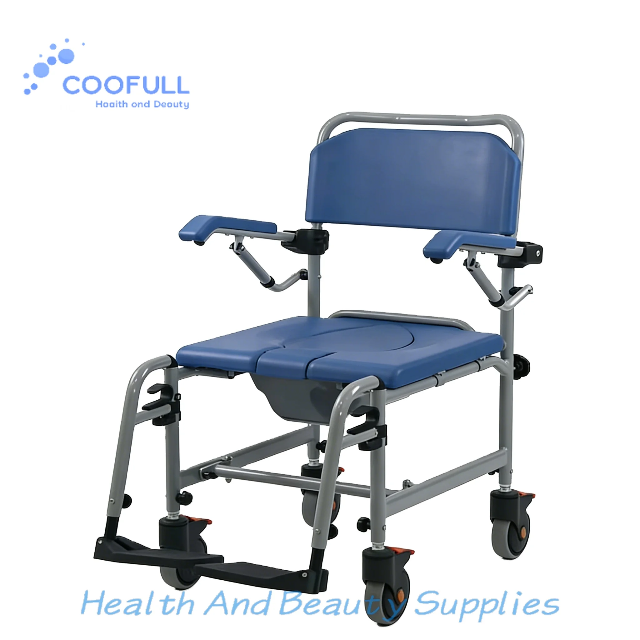Coolfull RAFU RF4023A CE Certified Metal Shower Commode Chair-over Toilet/Shower Adjustable Height 3 Seat Sizes Folding