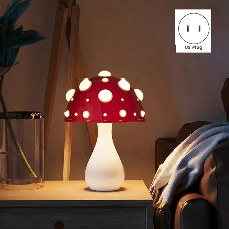 Toadstool Lamp, Bionic Mushroom Table Lamp, Hotel Living Room Home Atmosphere Light With Led Three-Color Bulb