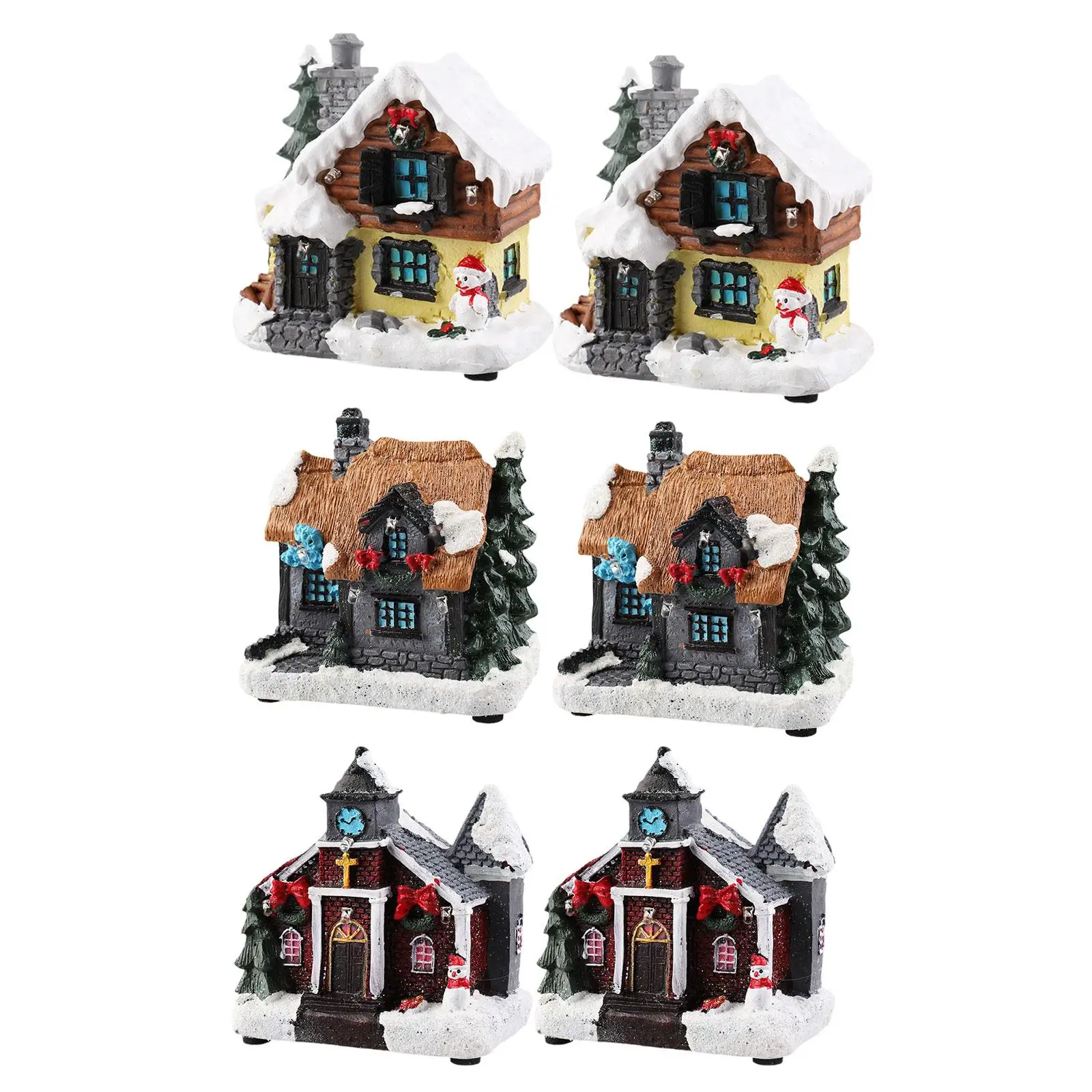 2 Pieces Lighted Christmas Village Figurine Resin Table Centerpiece for Desk