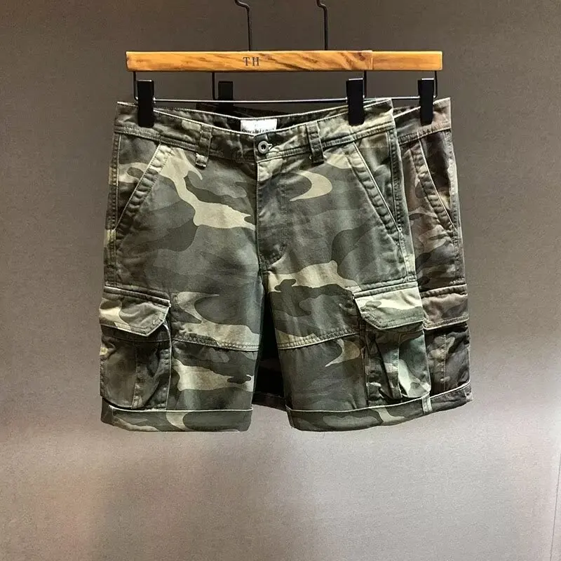 Calções de algodão durável masculino, calça esportiva americana camuflada, calções casuais de ginástica, moletom de basquete, ao ar livre, verão, novo, 2024