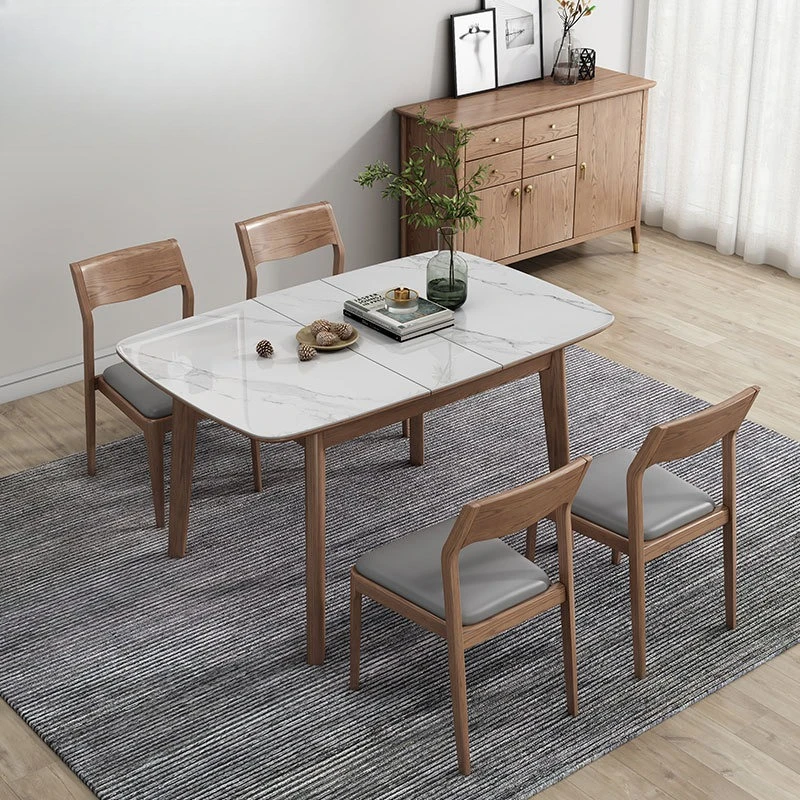 원목 암석판 식탁, 북유럽 가정용 텔레스코픽 접이식 2-6인용 직사각형, 소형 아파트 식탁