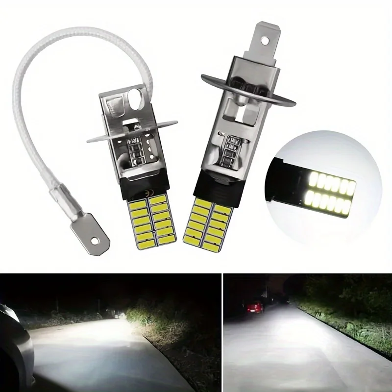 

2Pcs Fog Light LED H1 H3 4014 24SMD Bulb Super Bright Canbus Auto Leds Turn Driving Lamp Car accessories 6000k 12V White