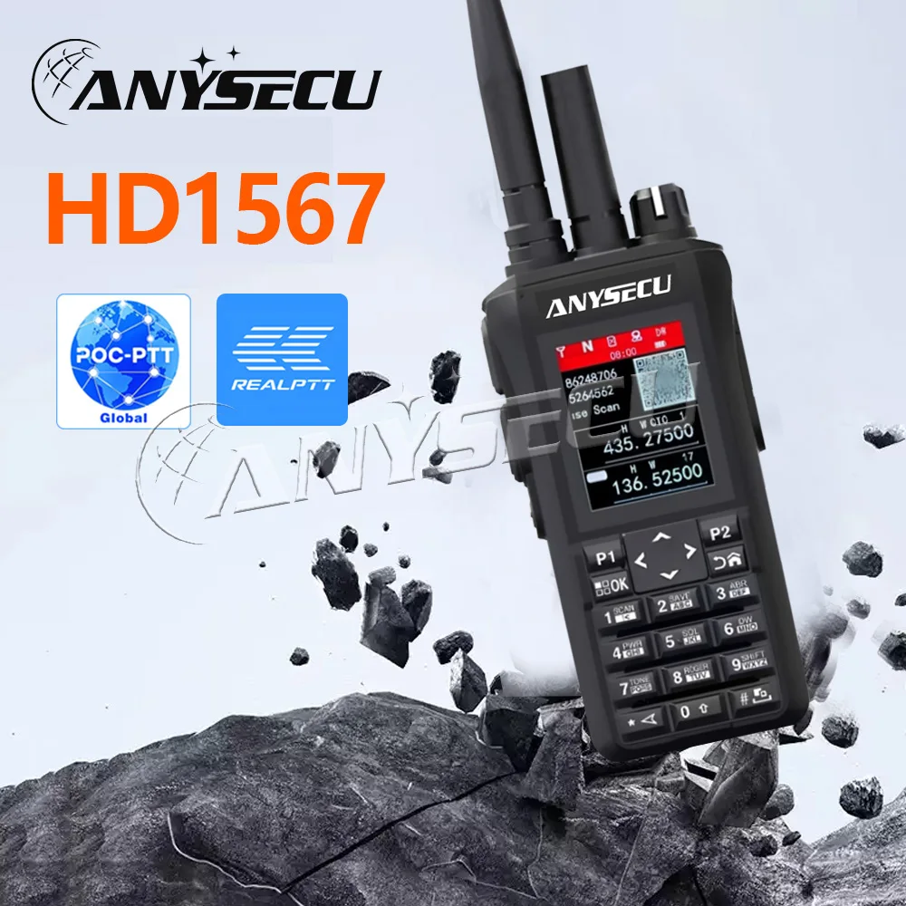 AnySecu HD1567 4G POC Walkie Talkie 2400mAh 10W Multi-band Analog Radio 199CH Type-C Dual PTT Long Range Two Way Radio