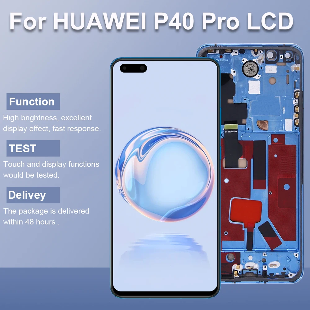 P40 Pro TFT Display Screen Assembly for Huawei P40 Pro ELS-NX9 ELS-N04 LCD Display Touch Screen Digitizer with Frame Replacement