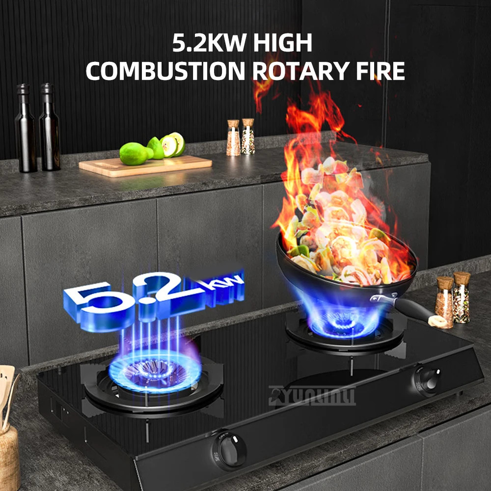 Energy-saving Gas Stove Household Stainless Steel Two Burners Gas Stove Kitchen Double Cooktop