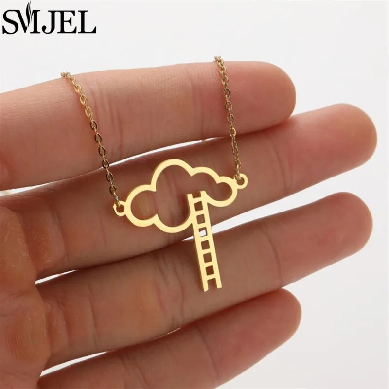 Stainless Steel Necklace Exquisite Cloud Ladder Pendant Link Chain Fashion Necklaces for Women Jewelry Best Friend Gift Collar