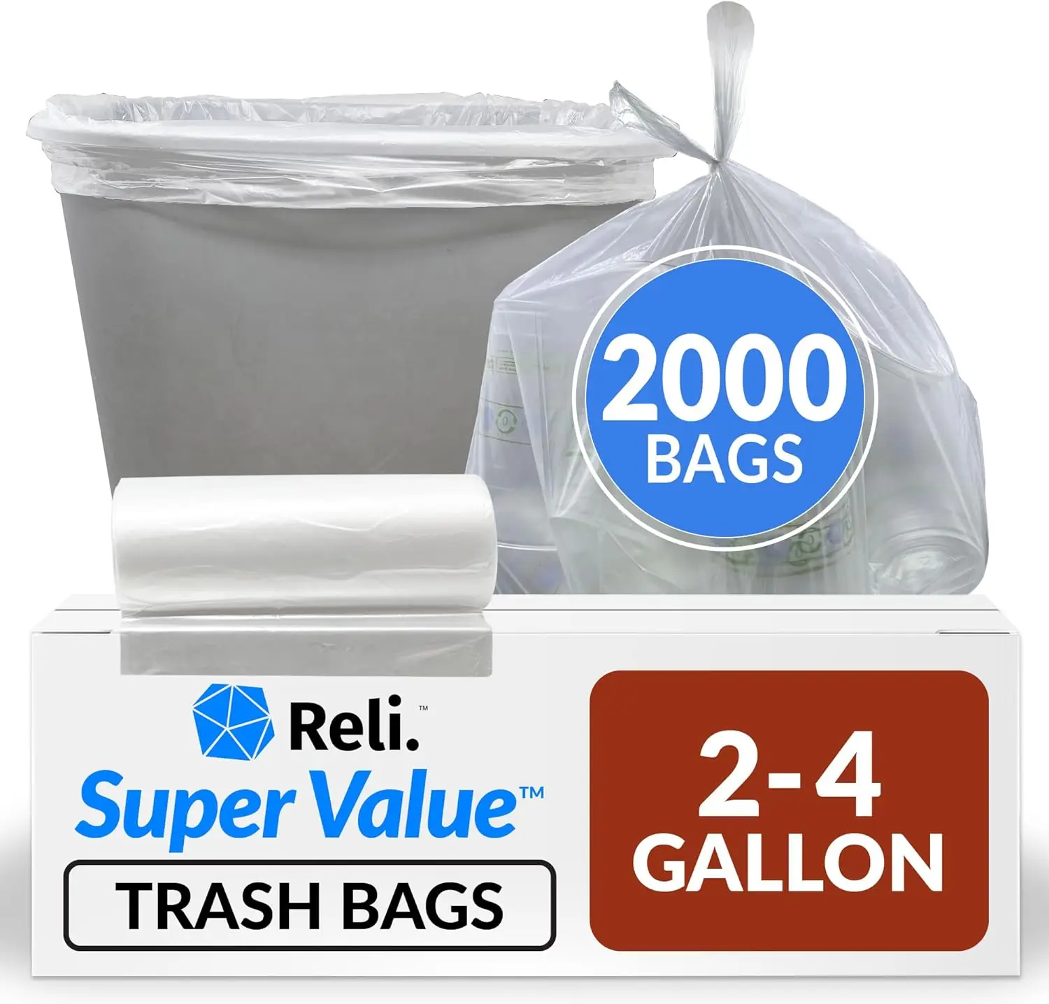 

SuperValue 2-4 Gallon Trash Bags 2000 Count Bulk Small Clear Multi-Use Garbage Bags