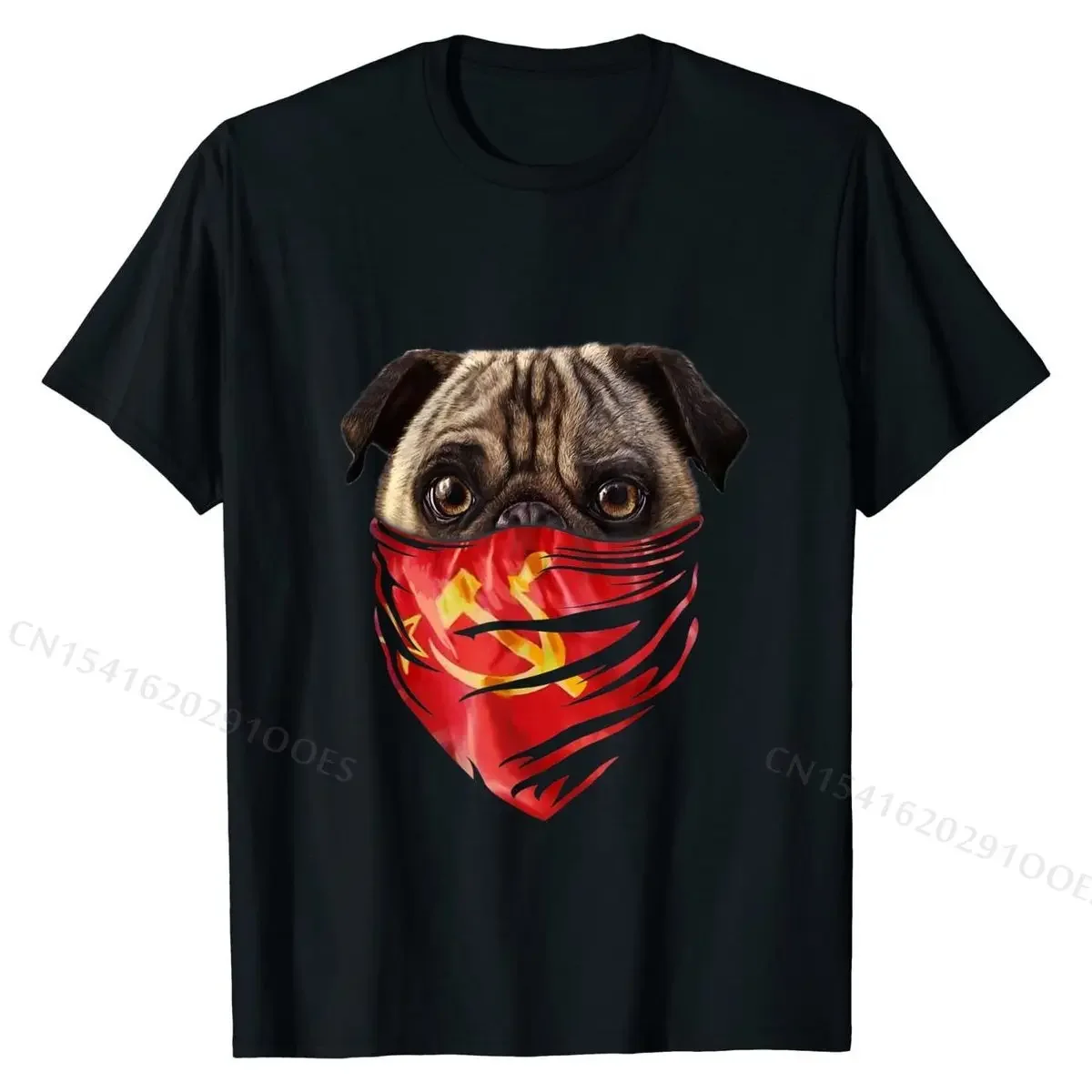 Grumbling Pug in Soviet Union Bandana, Dog T-Shirt Custom Men's T Shirt Discount Cotton Tops Shirts Normal