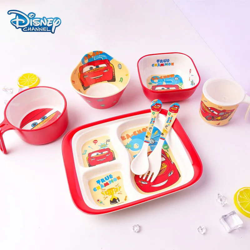 Disney Anime Lightning McQueen Kids Cutlery Kawaii Cartoon McQueen Spoon Fork Water Cup Mug New Dinner Plate Rice Soup Bowl Gift